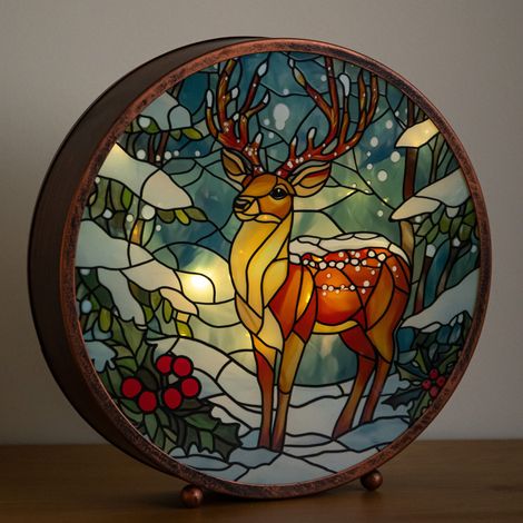 25cm Dual Powered Light Up Stained Glass Stag Christmas Decoration (1/5)