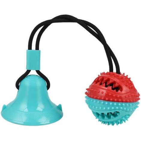 Juguete multifuncional para morder los molares de las mascotas, juguete interactivo y divertido para escapar de la comida con ventosa, juguete de pelota para mascotas (azul) (1/5)