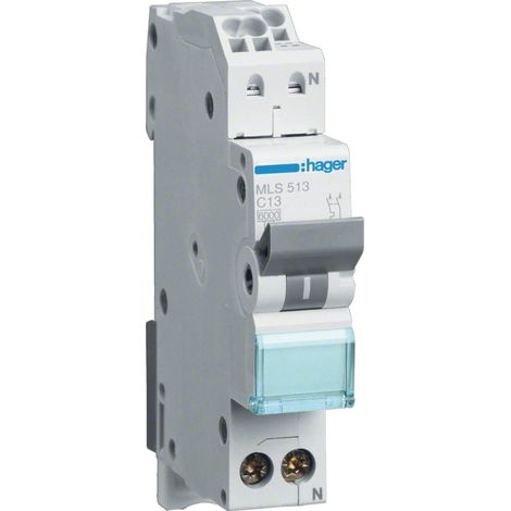 Interruptor Hager ls-schalter 1p+n 13a-c 6ka1ple conexión rápida protección sobrecarga