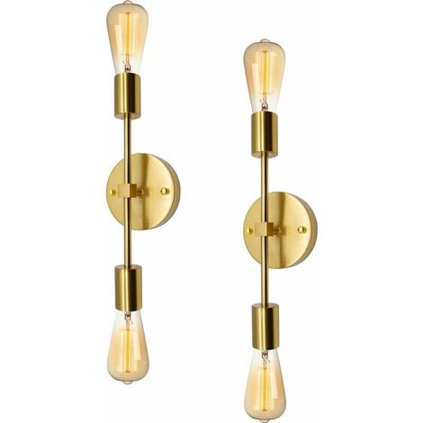 Vanity Light Applique Murale Industrielle,2 Pack Luminaires de Salle de Bains Vintage Applique Murale Or, Vanity Lumière Lampe Rétro, 2 Lumière Applique Murale Vintage pour Salle de Bain Couloir (1/5)