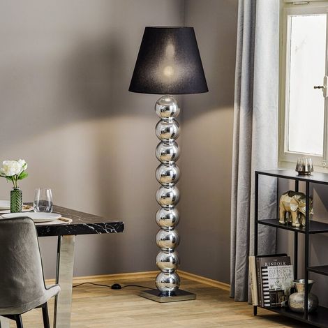 [NEUWERTIG] B-Ware Textil Stehlampe Fulda Schirm Schwarz Fuß Chrom Stehleuchte Lampe Leuchte Spot (1/2)