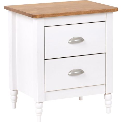 Comodino 2 cassetti bianco e legno chiaro Shillington