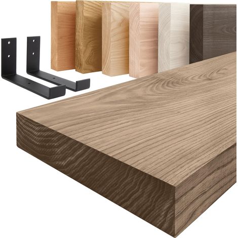 LAMO Manufaktur étagère murale en bois massif, bord régulier, étagère de rangement Industrial, Noisette / Noire 160cm, LWG-01-A-005-160JS