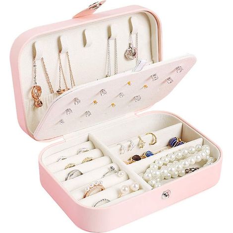 Reise-Schmuckkästchen, Schmuckschatulle, Schmuckkästchen, Damen, Kinder, Mädchen, Organizer, 16,5 x 11,5 x 5,5 cm (Rosa)
