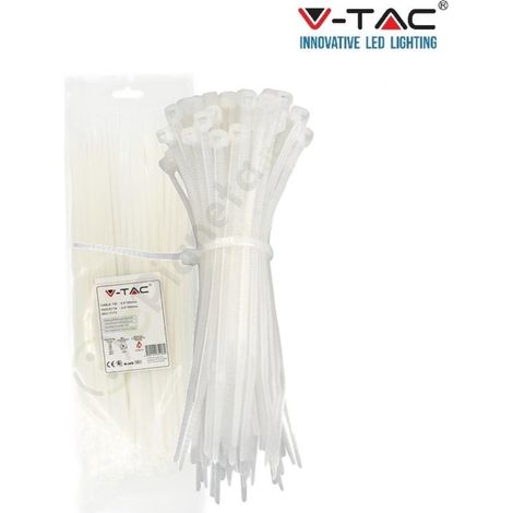 V-TAC Confezione da 100 fascette stringicavo autobloccanti in nylon bianco fermacavi per cablaggi 2.5x100 mm (1/5)