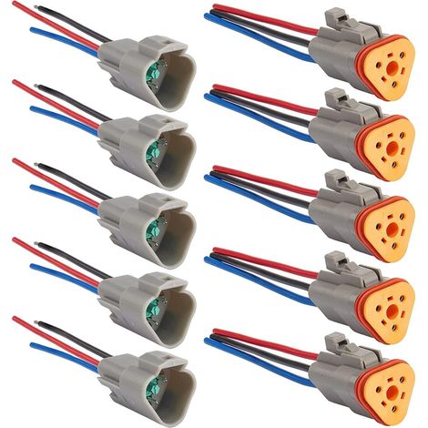 5 Sets Ensembles Connecteur Imperméable, Connecteurs DT à 3 Broches étanches Mâles et Femelles, Connecteur Automobile 3 Pôles, Connecteur Etanche 3 Fils 16AWG, pour Moto Camion Bateaux