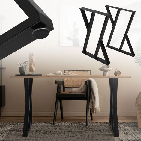 ML-Design Set 2x Patas de Mesa 50 x AL71 cm Forma de X Soporte Negro de Metal en Acero Recubierto de Polvo Bastidor para Escritorio Corredores para Tablero Pie Armazón Diseño Industrial DIY (1/5)