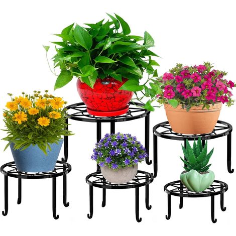 Lot de 5 supports en métal pour plantes multiples, supports de pots de fleurs robustes pour plantes d'intérieur et d'extérieur, étagère ronde en fer antirouille pour pot de fleurs (1/5)
