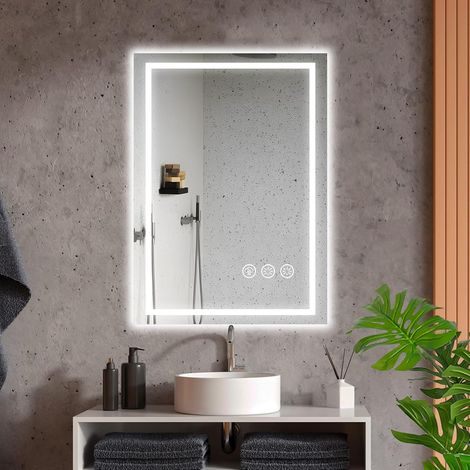 50×70cm Miroir Salle de Bain avec Éclairage, Miroir Mural avec Éclairage Frontal, avec Fonction Antibuée, Dimmable, avec 3 Couleurs Lumière (1/5)