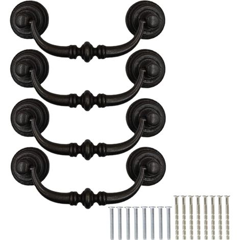 4 pièces de poignées de tiroir - Poignées de meubles antiques avec crochets de tirage vers le bas - Poignées de porte décoratives rétro - 12,5 cm - Quincaillerie de cuisine et armoire - Noir
