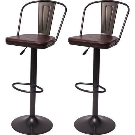 [JAMAIS UTILISÉ] 2x Tabouret de bar HHG-441a, réglable en hauteur, pivotant, design industriel, vintage noir-marron