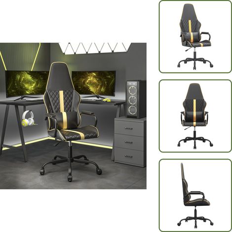The Living Store Chaise de jeu de massage doré et noir similicuir - Chaises Gaming - Fauteuil Gamer - Chaise Ergonomique - Chaise Bureau - Chaise Confortable