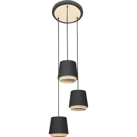 [GEBRAUCHT] B-Ware Lindby Hängeleuchte Pendelleuchte Rondell Ananya 3 Flg Holz Metall Rattan