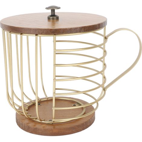 Porte-dosettes de café en fer forgé, grande capacité, gain de place, base en bois, doré avec couvercle, idéal pour ranger les dosettes de café à la maison ou au bar à café. (1/5)
