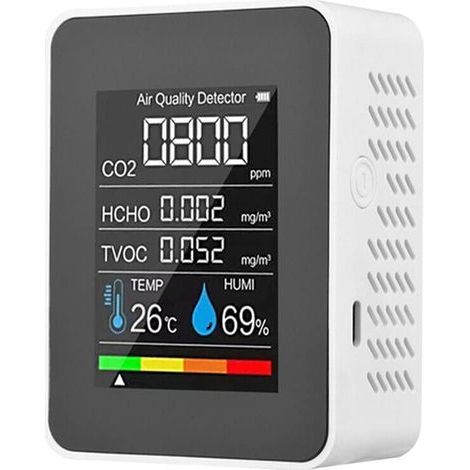 Moniteur de qualité de l'air intérieur 5 en 1Testeur de température et d'humidité Écran LCD coloré Blanc pour Maison Bureau Moniteur d'humidité Temp,testeur de qualité de l'air (1/5)