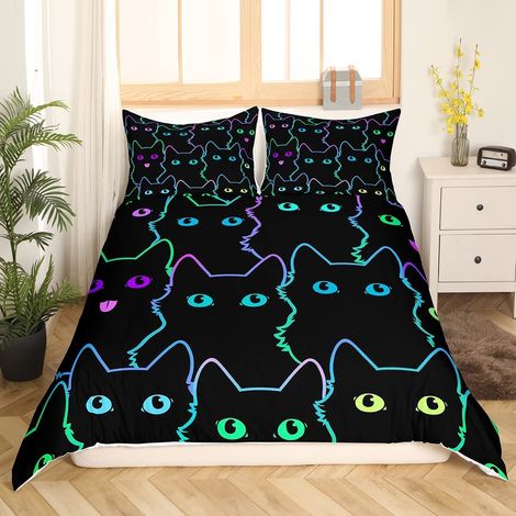 Parure de lit 2 pièces avec housse de couette 135 x 200 cm - Motif chat mignon - Décoration d'intérieur - Multicolore - Motif chat - 3D - Pour fille (1/5)