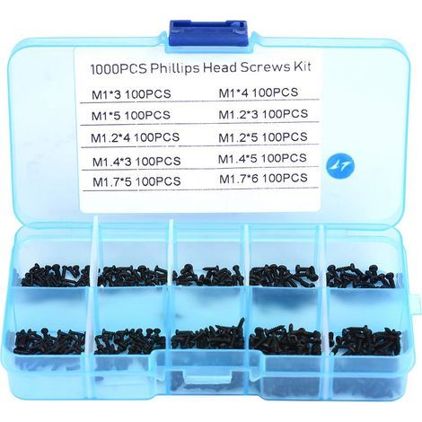 Lot de 1000 vis auto-taraudeuses à tête plate M1 M1.2 M1.4 M1.7 en acier inoxydable Vis autotaraudeuses Noir (1/5)