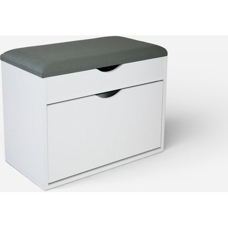 Banc de rangement pour chaussures avec coussin rembourré Aroka - Blanc (1/5)