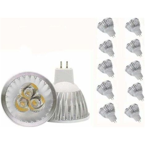 Ampoule LED MR16 Ampoule LED MR16 3W blanc chaud GU5.3 Ampoule LED MR16 12V 3W Ampoule spot LED, adaptée à l'éclairage paysager sur rail encastré, équivalent halogène 20W, 10 packs (1/4)