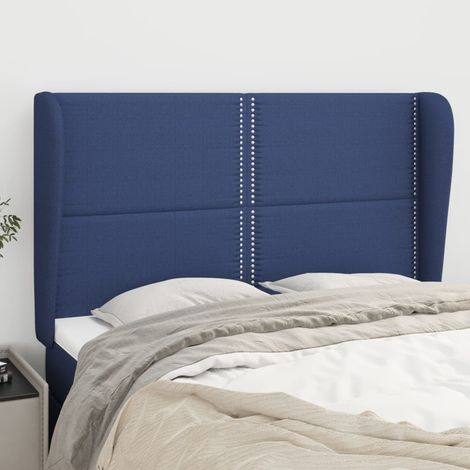 Tête lit de avec oreilles pour lit double, Cadre de lit, Tableau décoratif de chevet Bleu 147x23x118/128 cm Tissu CDE13835 (1/5)