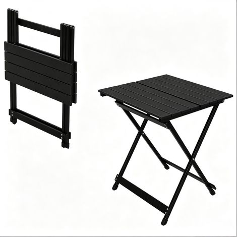 Mesa plegable de camping de aluminio negra, portátil, con patas antideslizantes (1/5)