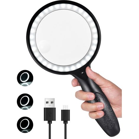 Lupa De Lectura Con Iluminación LED - Aumento 30x Y 60x - Para Adultos Mayores Y Niños - Batería Recargable 1200 Mah - Lente Asférica De Pmma (1/5)