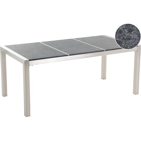 Table de Jardin à Plateau Triple en Granit 180 x 90 cm Noir et Argenté Grosseto (1/5)