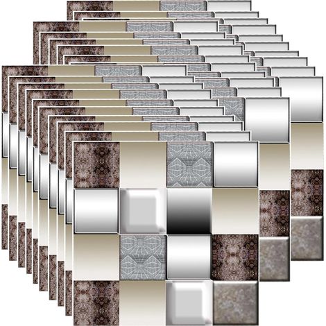 30 Pièces Mosaïque Stickers Carreaux Muraux, Credence PVC Adhesive pour Cuisine Salle de Bain, Imperméables Stickers Carrelage, Résistant à la Chaleur Autocollant Carreau (Lustre Métallique) (1/5)