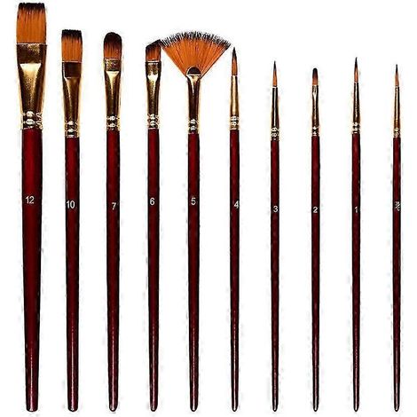 10 Pinceaux Nylon Peinture Ronds Pointe Fine Lot Pinceaux Acrylique Huile Aquarelle (1/5)