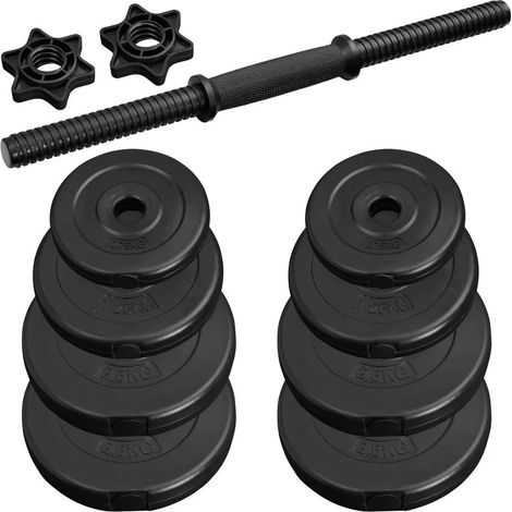 1 haltère Musculation 15 kg. 8 disques, Plastique ABS pour une Musculation Efficace (1/4)