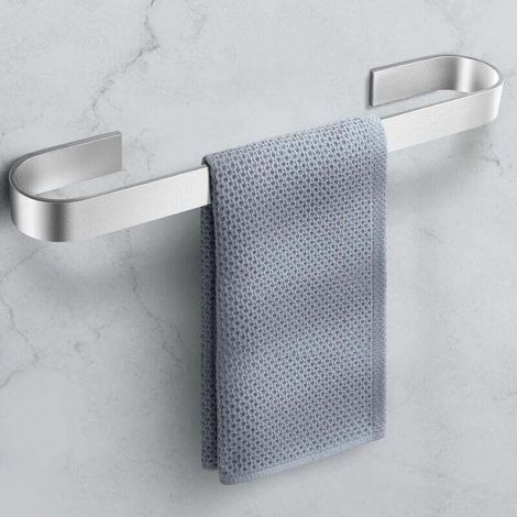Toallero de baño autoadhesivo de 40 cm, color plata, para montaje en pared, no requiere taladro, también apto para baño y cocina - Crezuo (1/4)