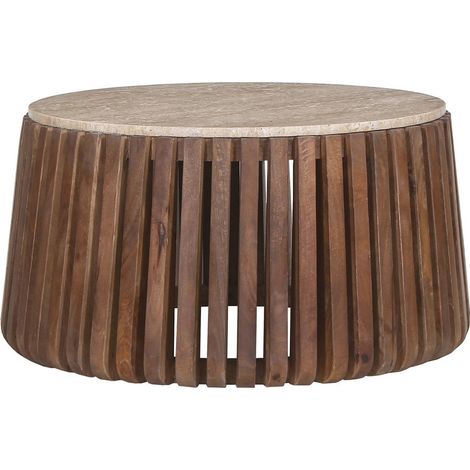 Runder Couchtisch aus massivem Holz, Kollektion DELHI, Durchmesser 70 cm - Ethnischer Stil und Design