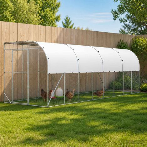 vidaXL Poulailler contre le mur Argenté 600 x 150 x 215 cm (1/5)