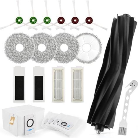 Kit de 20 accesorios de repuesto para Ecovacs Deebot T20 OMNI/T20 Max/T20 Pro, con 1 cepillo giratorio de goma, 6 cepillos laterales, 4 paños de fregado, 4 filtros y 4 bolsas para polvo. (1/5)