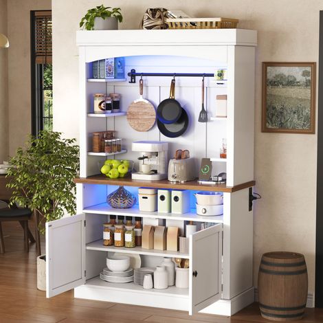 Tkopy - Vitrine équipée d'un éclairage LED, Vitrine murale, Vitrine sur pied, buffet haut Vitrine, Vitrine avec prise électrique, Vitrine multifonctionnelle, pour salon, buffet,106 × 43 × 183cm, blanc (1/5)