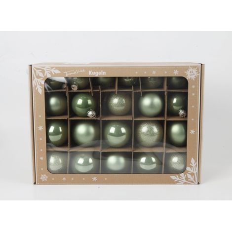 TrendLine Weihnachtskugeln aus Glas Ø 5 cm,6 cm,7 cm salbei grün 42 Stück Weihnachtskugel