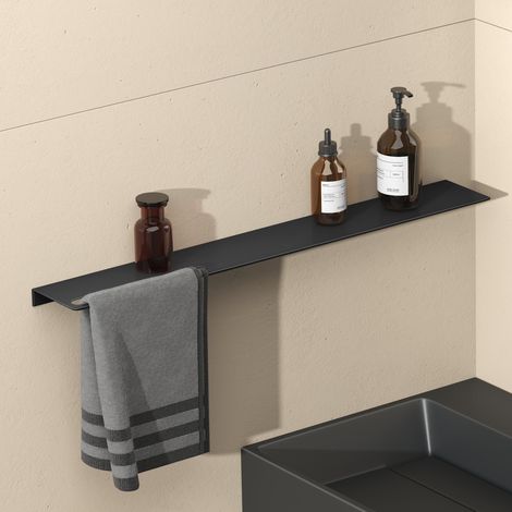 doporro Support de Rangement au Mur en Aluminium Étagère Rangement à Poser à Susprendre Porte-Serviettes Noir Mat pour Salle de Bain Cuisine Chambre 80×12,5×3,2 CM Reglo-06 (1/5)
