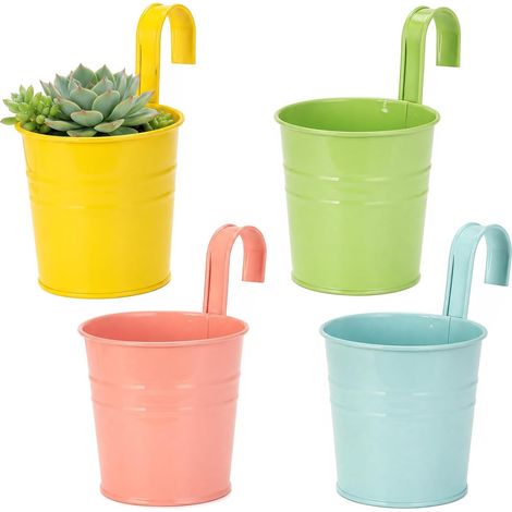 4 pièces Pot Fleurs Suspendu Métal Pot Fleur Métal Coloré Crochet Amovible Pot Fleur Exterieur Trou Drainage Balcon Clôture Décor 4 (1/5)