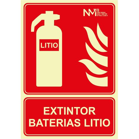 Cartel de extinción extintor de baterias de litio clase a (1 mm) 210 x 300 mm