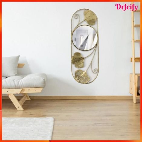Miroir mural - - Feuille de ginkgo - Métal (fer) - 45,6×16,7 cm - Style scandinave (1/5)