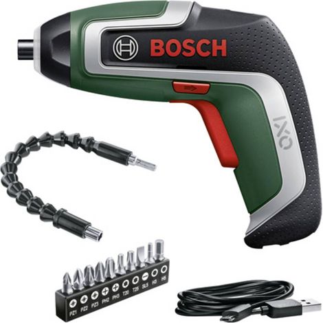 Bosch cacciavite a batteria compatto IXO con set Flexi avvitamento flessibile 7ª generazione 3,6V 2,0Ah prolunga flessibile e cavo micro-USB si piega fino a 180° 10x bit (1/5)