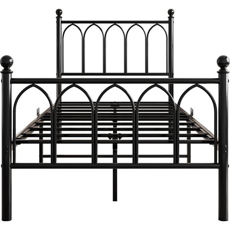 Cama 90x200 cm de metal negro con cabecero alto, LED y USB (1/5)
