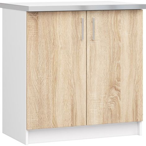 Akord – Armoire de cuisine basse 80 cm – 2 portes – Façade chêne sonoma – 2 étagères – Panneau stratifié blanc – Dimensions 80x44,5x82 cm (1/5)