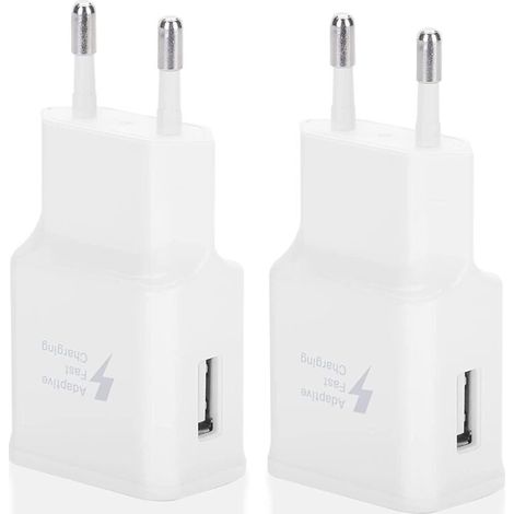 Zweierpack USB-Schnellladeadapter, kompatibel mit Samsung S22/S21/S20/S10/S10e/S6/S7/S8/S9/Edge/Plus/Active/A72/A53 5G und Note 5/8/9/10 (1/5)