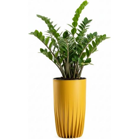 Vaso da fiori alto a strisce color senape, 25,3 x 42 cm (altezza).