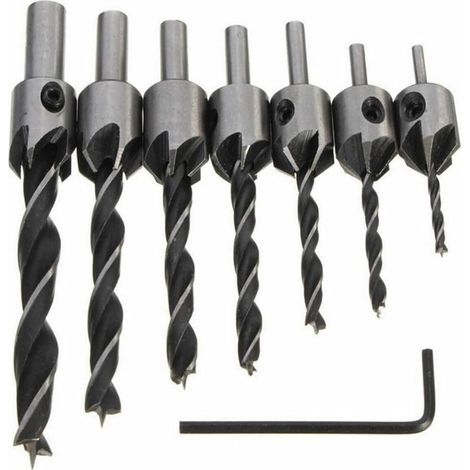 7-teiliges HSS-5-Fräser-Bohrer-Set für Holzfasen (3–10 mm), silbergrau (1/5)