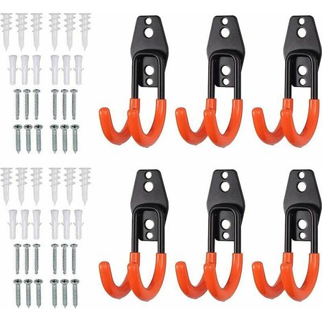 Schwerlast-Garagenhaken 6 Stück Wandmontierte Garagenlagerung Praktischer Doppelhaken-Eimerhalter aus Stahl für Schüttgut, Seile, Leitern usw. (1/5)