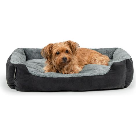 lionto Hundebett, weiches Kuschelbett mit herausnehmbarem Wendekissen & Anti-Rutsch-Boden, 75x60 cm, schwarz/grau