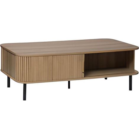 Table basse en acier / bois coloris beige - longueur 120 x profondeur 60 x hauteur 41 cm -PEGANE- (1/4)