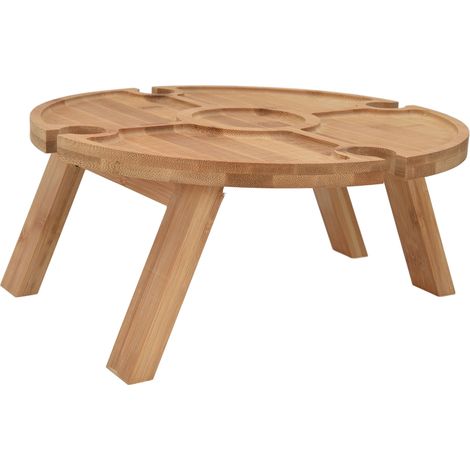 Table de pique-nique pliante en bois avec porte-verres à vin pour randonnée, camping et dîner en plein air (1/5)
